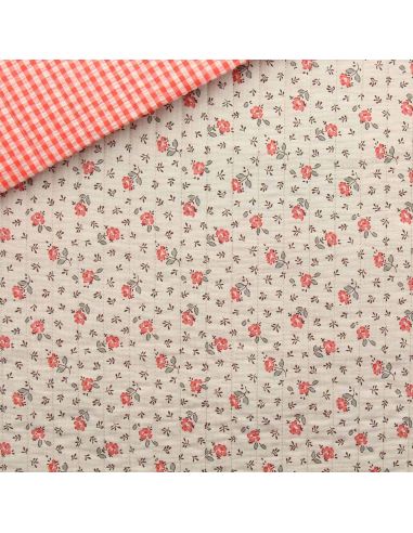 Tissu coton matelassé double face Olympe - Galet et rose