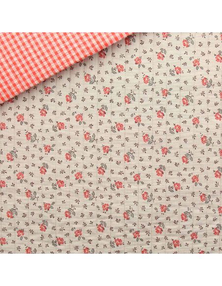 Tissu coton matelassé double face Olympe - Galet et rose