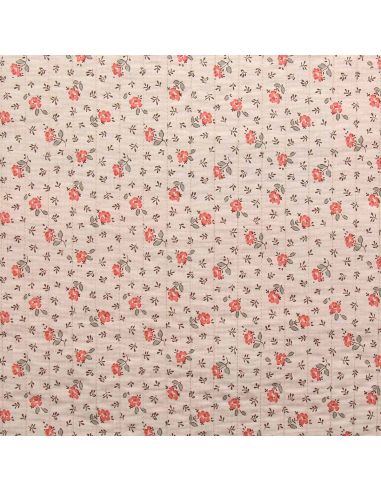 Tissu coton matelassé double face Olympe - Galet et rose