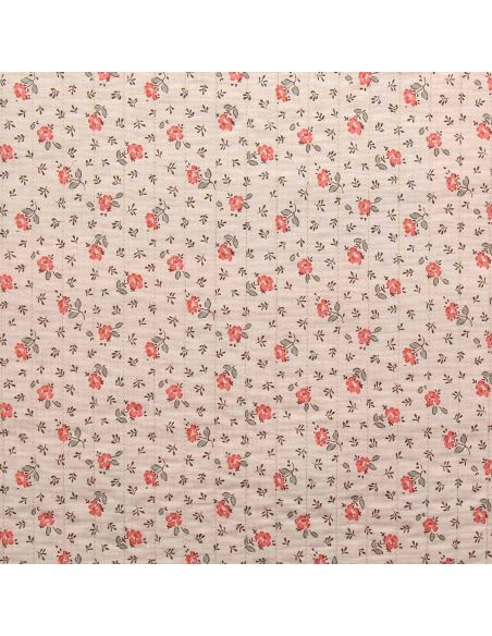 Tissu coton matelassé double face Olympe - Galet et rose