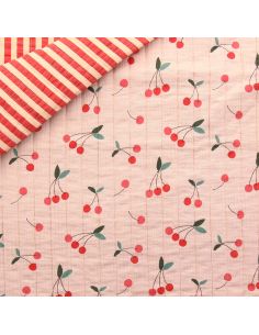 Tissu coton matelassé double face Clafoutis - Peau et cerise
