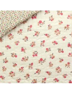 Tissu coton matelassé double face Molisa - Écru et rose