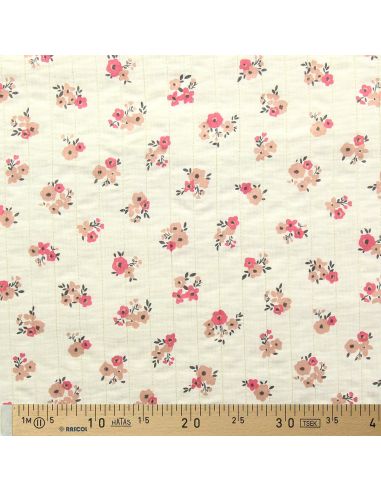 Tissu coton matelassé double face Molisa - Écru et rose