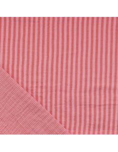 Tissu double gaze gaufrée rayures - Rose et cerise