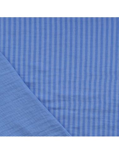 Tissu double gaze gaufrée rayures - Bleu et bleu ciel
