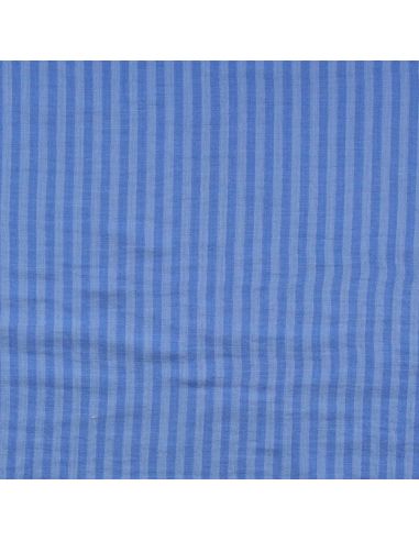 Tissu double gaze gaufrée rayures - Bleu et bleu ciel