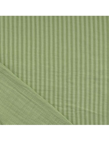 Tissu double gaze gaufrée rayures - Vert clair et amande