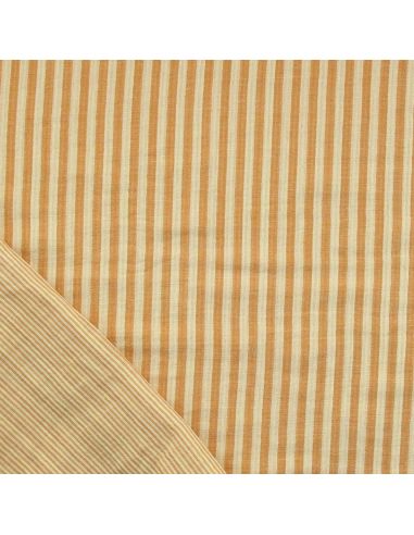 Tissu double gaze gaufrée rayures - Lemon et mangue