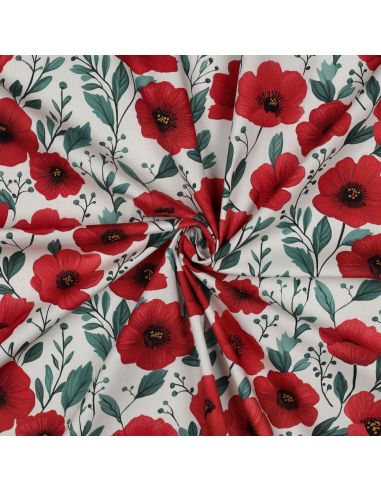 Tissu popeline de coton coquelicot - Blanc cassé