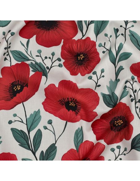 Tissu popeline de coton coquelicot - Blanc cassé
