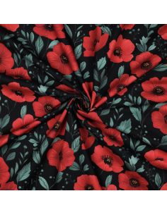 Tissu popeline de coton coquelicot - Noir