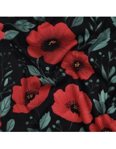 Tissu popeline de coton coquelicot - Noir 2