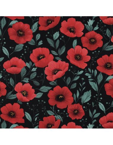 Tissu popeline de coton coquelicot - Noir