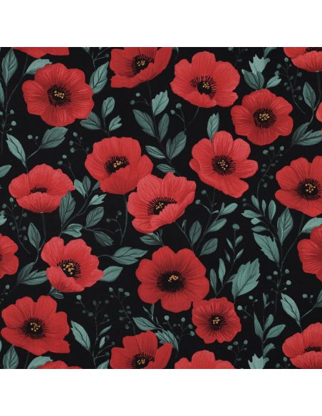 Tissu popeline de coton coquelicot - Noir