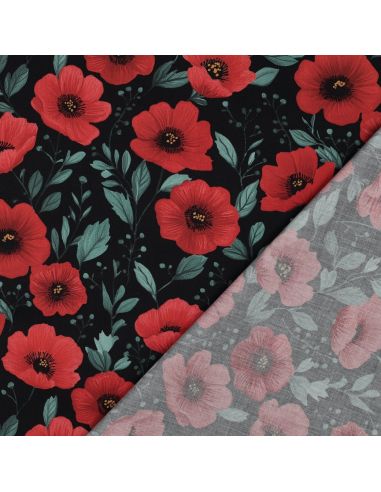Tissu popeline de coton coquelicot - Noir
