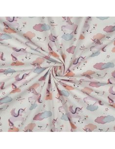 Tissu popeline de coton licorne - Blanc