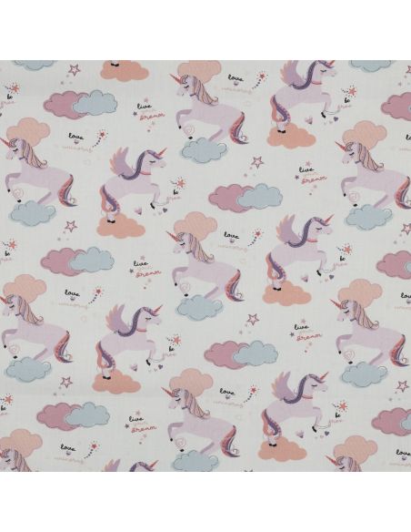 Tissu popeline de coton licorne - Blanc