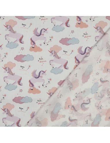 Tissu popeline de coton licorne - Blanc