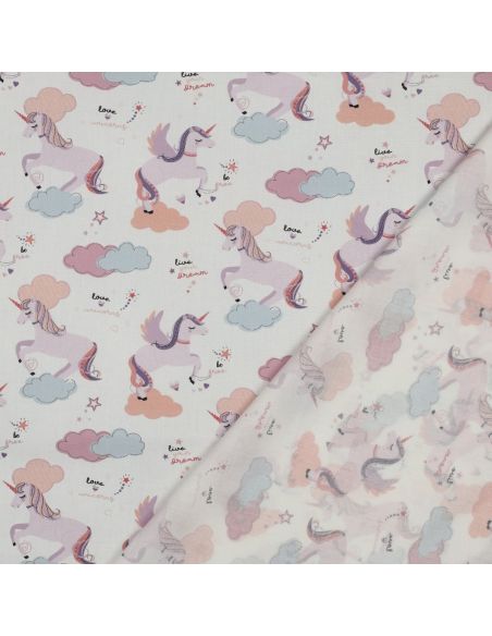 Tissu popeline de coton licorne - Blanc