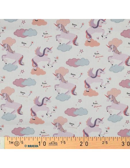 Tissu popeline de coton licorne - Blanc