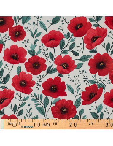 Tissu popeline de coton coquelicot - Blanc cassé