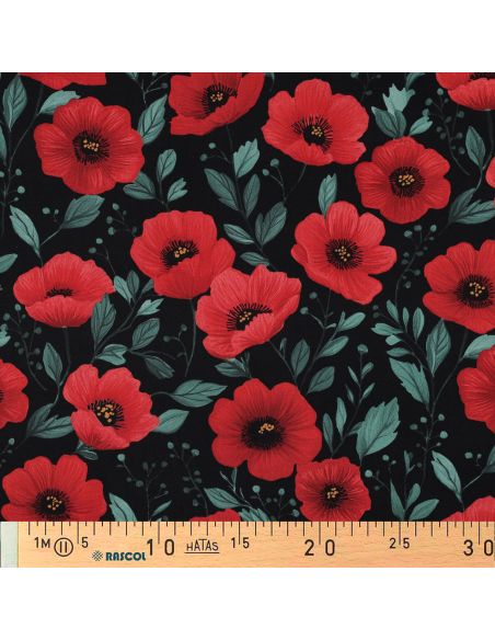 Tissu popeline de coton coquelicot - Noir