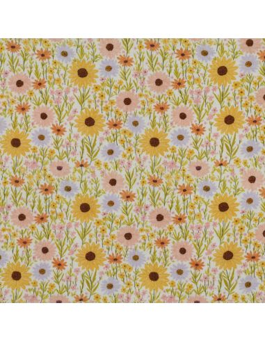Tissu double gaze imprimé - Champs de tournesol