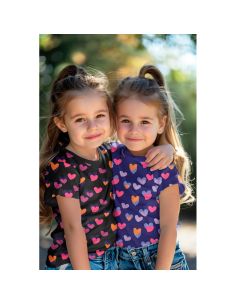 Tissu jersey imprimé - Coeurs néon fond bleu 2