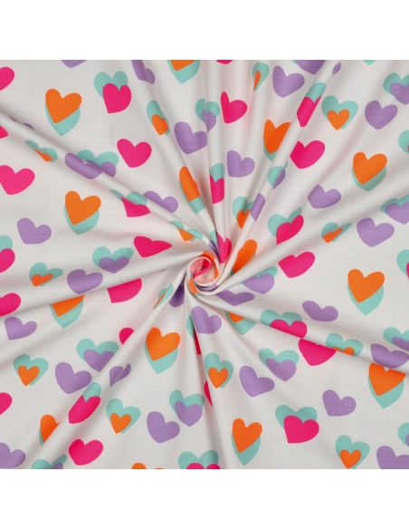 Tissu jersey imprimé - Coeurs néon fond blanc