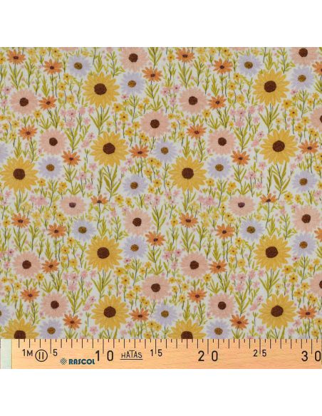 Tissu double gaze imprimé - Champs de tournesol