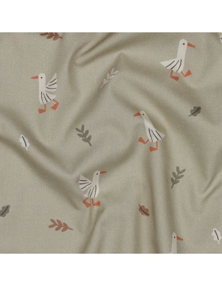 Tissu popeline de coton à la ferme - Oies fond beige