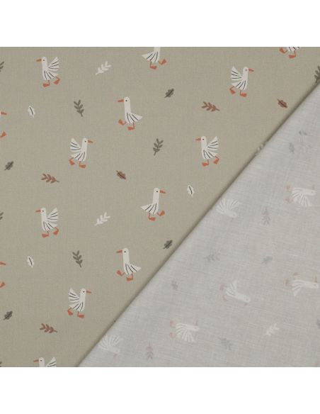 Tissu popeline de coton à la ferme - Oies fond beige