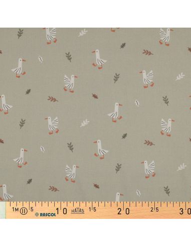 Tissu popeline de coton à la ferme - Oies fond beige
