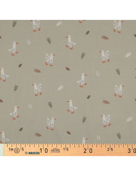 Tissu popeline de coton à la ferme - Oies fond beige