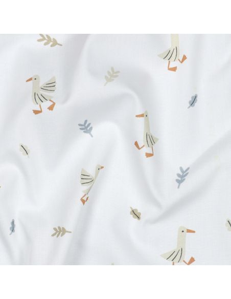 Tissu popeline de coton à la ferme - Oies fond blanc