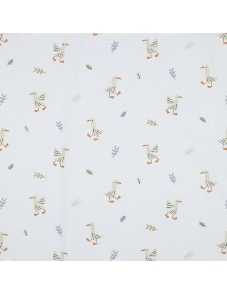 Tissu popeline de coton à la ferme - Oies fond blanc