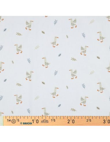 Tissu popeline de coton à la ferme - Oies fond blanc