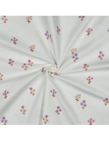 Tissu flanelle - Fleurs fond blanc