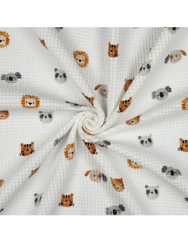 Tissu torchon nid d´abeille d'imprimé - Tête d'animaux