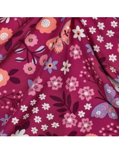 Tissu sweat léger papillon et fleur - Rose fond fuchsia 2