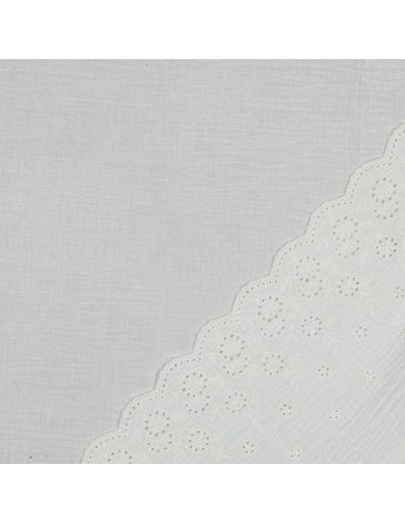 Tissu double gaze broderie anglaise festonnée - Blanc
