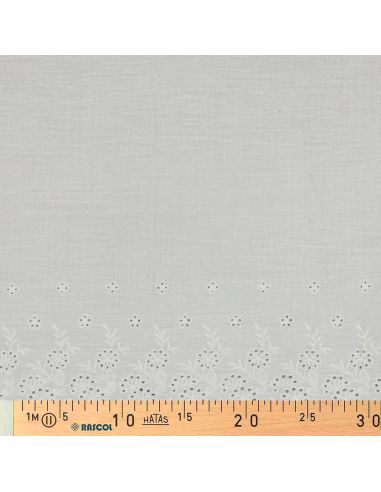 Tissu double gaze broderie anglaise festonnée - Blanc