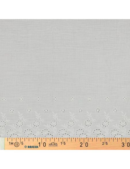 Tissu double gaze broderie anglaise festonnée - Blanc