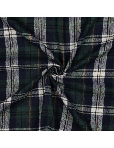 Tissu à carreaux tartan effet flanelle - Vert et bleu marine