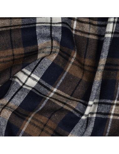 Tissu à carreaux tartan effet flanelle -  Noisette et bleu marine