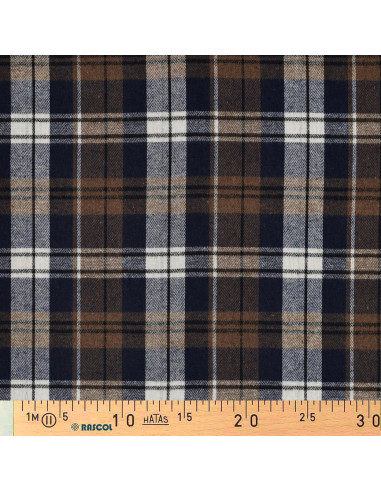 Tissu à carreaux tartan effet flanelle -  Noisette et bleu marine