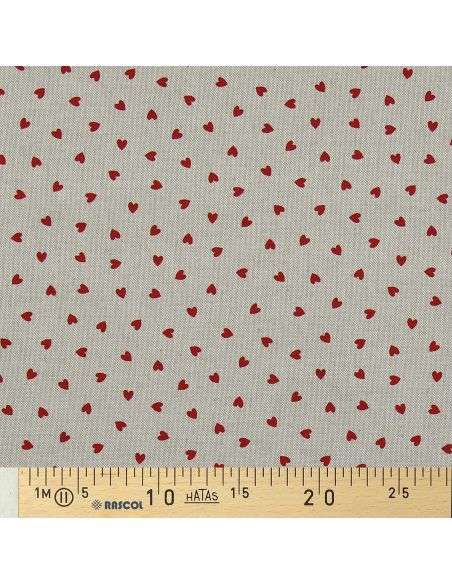 Toile de coton canvas - Petits coeurs rouge