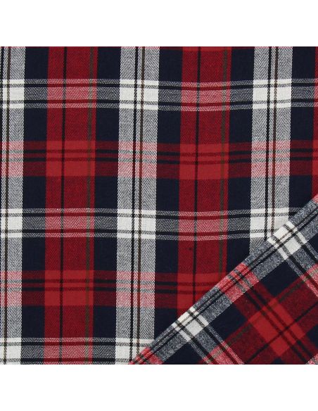 Tissu à carreaux tartan effet flanelle - Rouge et bleu navy