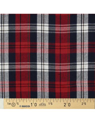 Tissu à carreaux tartan effet flanelle - Rouge et bleu navy