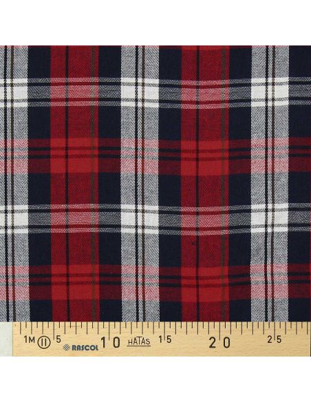 Tissu à carreaux tartan effet flanelle - Rouge et bleu navy